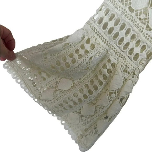 Ellison Off White Boho Lace Crochet Bell Sleeve with Liner‎ Blouse Size Large - Picture 4 of 4